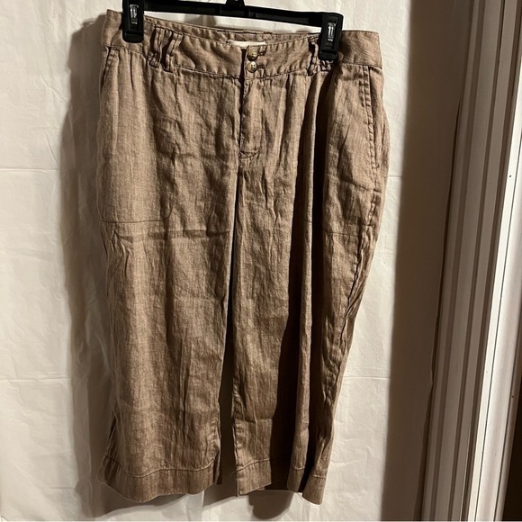 Coldwater Creek Women’s 12P Linen Cotton Blend Cropped Wide Leg Pant Brown Color - Picture 1 of 7